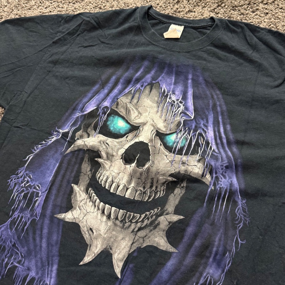 Gothic Gildan T-Shirt Mens Black Excellent Grim Reaper Skull Graphic XL